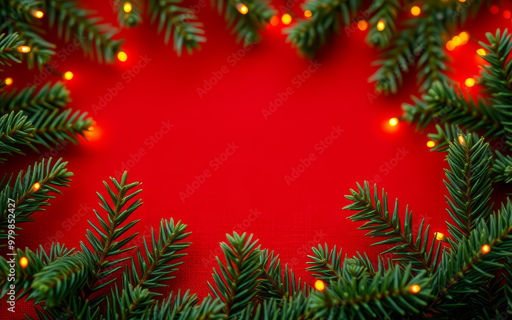 Festliche Weihnachtsdekoration mit Tannenzweigen und Lichtern Festliche Weihnachtsdekoration mit Tannenzweigen und Lichtern