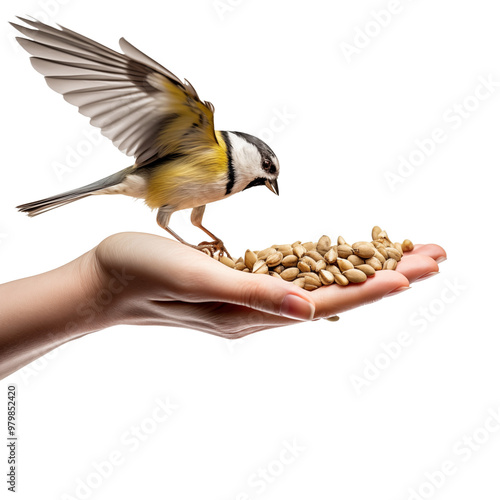 Bird Feeding Moment from Human Hand , Feed the bird day