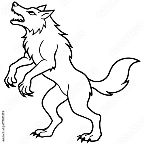 Vector Art Howling Werewolf on Hind Legs with Sharp Claws
