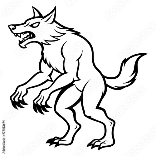 Vector Art Howling Werewolf on Hind Legs with Sharp Claws