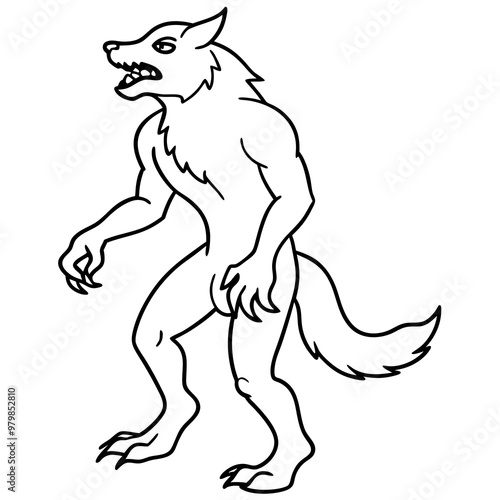 Vector Art Howling Werewolf on Hind Legs with Sharp Claws