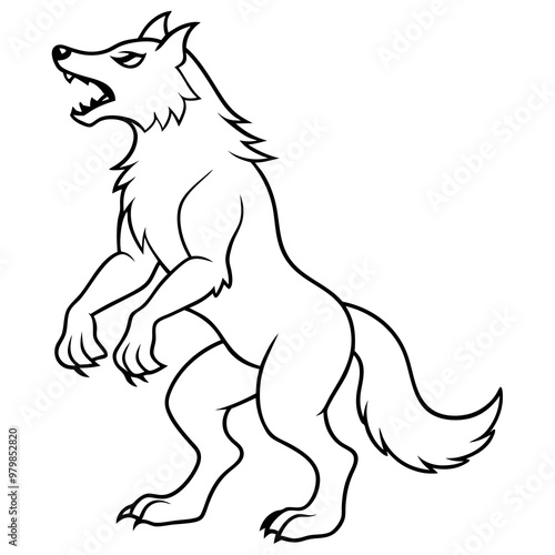 Vector Art Howling Werewolf on Hind Legs with Sharp Claws