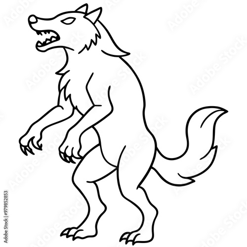 Vector Art Howling Werewolf on Hind Legs with Sharp Claws
