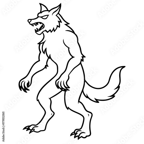 Vector Art Howling Werewolf on Hind Legs with Sharp Claws
