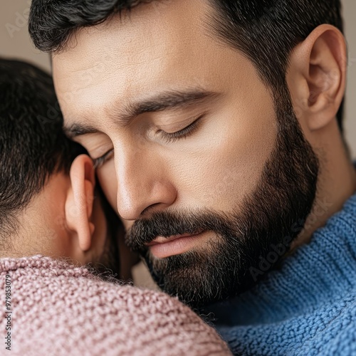 Compassionate Cancer man comforting a friend, reflecting his nurturing and empathetic nature