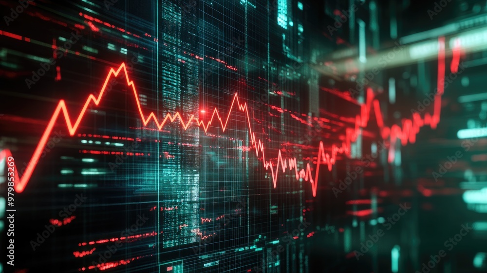 A stock market crash represented by a digital graph showing a sharp decline in stock values, with red arrows and lines A stock market crash represented by a digital graph showing a sharp decline in stock values, with red arrows and lines