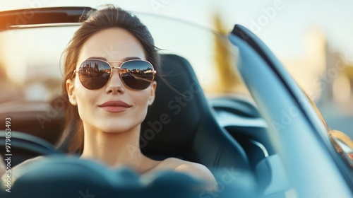 Confident Leo woman driving a sports car, embodying power and confidence