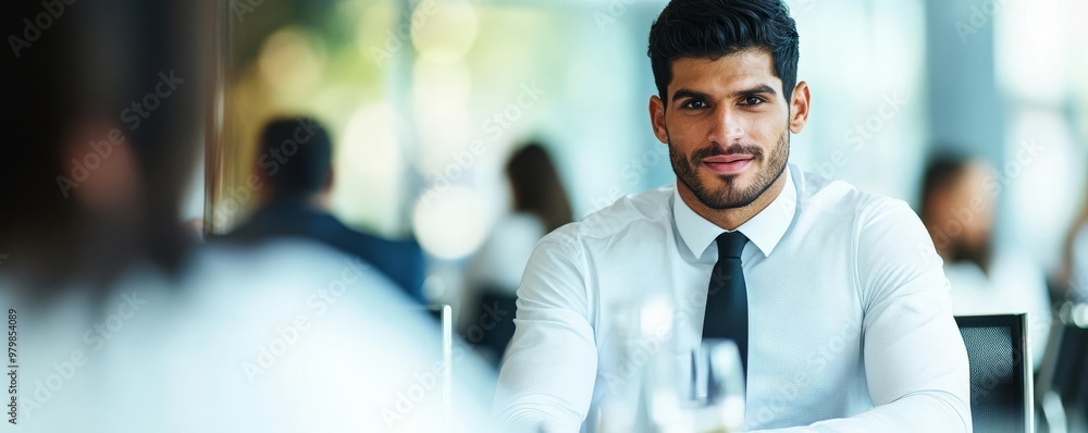 Determined Capricorn man at a business meeting, capturing his focus and ambition Determined Capricorn man at a business meeting, capturing his focus and ambition