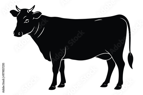 Angus Cow Silhouette, Vector Illustration, Black Angus Cattle Silhouette, Farm Animal Clipart photo