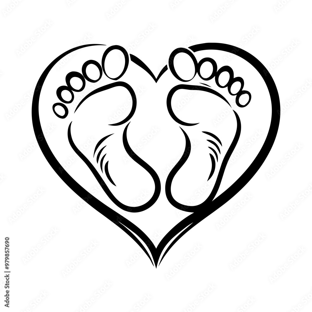 Baby feet in a heart shape representing love and affection in a minimalist style Baby feet in a heart shape representing love and affection in a minimalist style