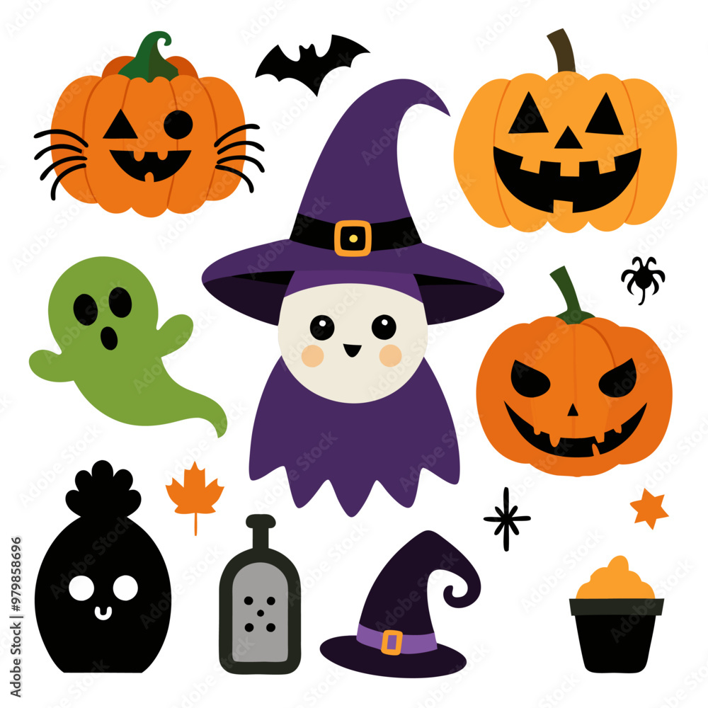Halloween element collection white background Halloween element collection white background