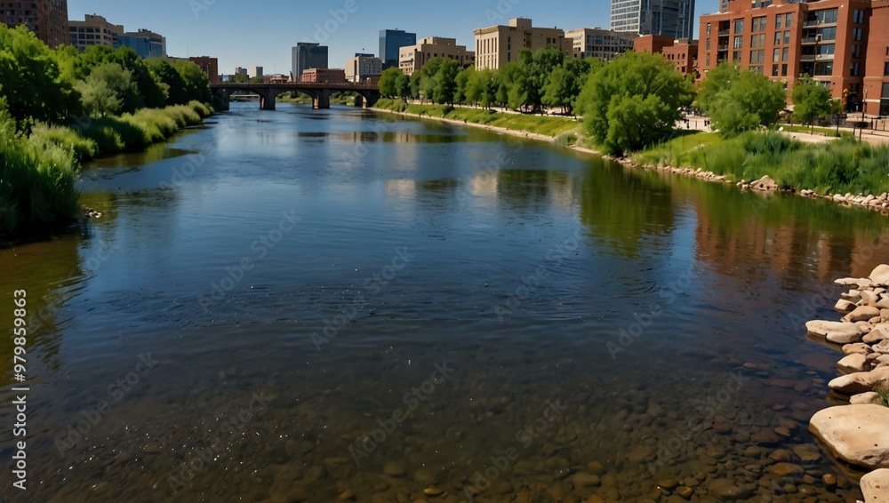 South Platte River in downtown Denver. South Platte River in downtown Denver.