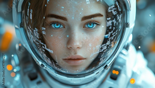 Stunning Close-up of an Astronaut's Face with Blue Eyes, Perfect for Sci-Fi and Futuristic Designs