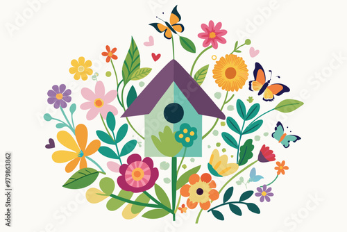 Butterfly Bird house silhouette vector E.eps