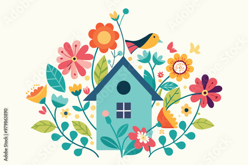 Butterfly Bird house silhouette vector C.eps