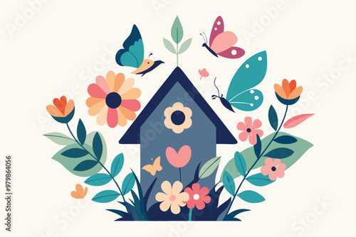Butterfly Bird house silhouette vector K.eps