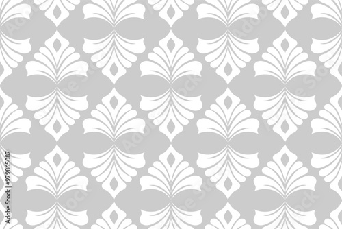 Abstract geometric floral seamless pattern. Gray and white ornament. Modern stylish texture repeating. Vector background.