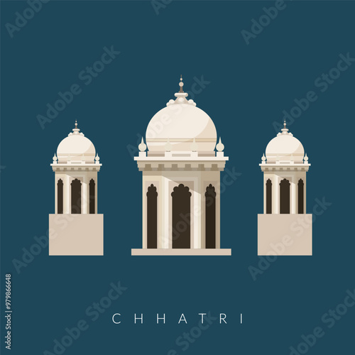 Chhatri - Semi-open, Elevated, Dome-Shaped Pavilions Elements - Stock Illustration