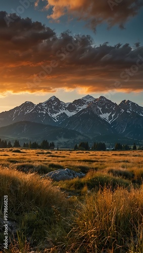 Sunset panorama over the High Tatras.