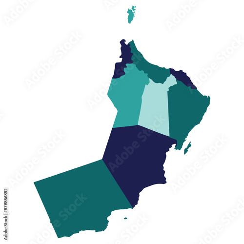 Oman map. Map of Oman in administrative provinces in multicolor