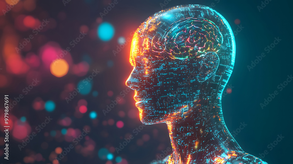 Futuristic Human Head Render with Neural Network and Digital Circuitry Elements Futuristic Human Head Render with Neural Network and Digital Circuitry Elements