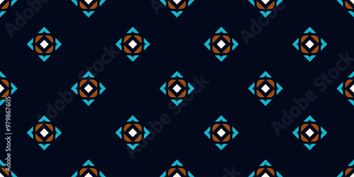 Simple geometric pattern abstract square shapes motif classic blue minimal background. Small diamond, triangle elements modern fabric design textile swatch ladies dress, man shirt allover print block.