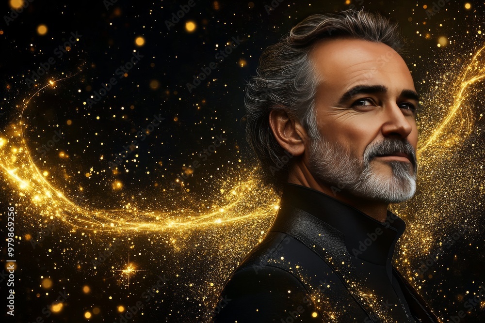 Man in formal attire with glowing abstract energy behind symbolizing leadership power and dynamic influence in a visually striking conceptual photography Man in formal attire with glowing abstract energy behind symbolizing leadership power and dynamic influence in a visually striking conceptual photography