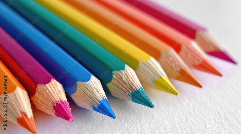 Colored pencils arranged on a white surface Colored pencils arranged on a white surface