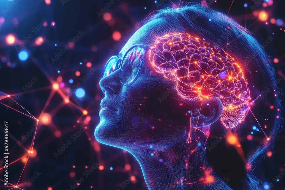 Digital illustration of brain with illuminated neural pathways symbolizing cognitive function mind power and neural energy in an abstract representation of mental processes Digital illustration of brain with illuminated neural pathways symbolizing cognitive function mind power and neural energy in an abstract representation of mental processes