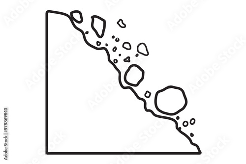 Landslide line  Icon vector symbol design. Mountain hill, Rockfall landslide natural disaster warning sign, icon, symbol. Vector illustration.