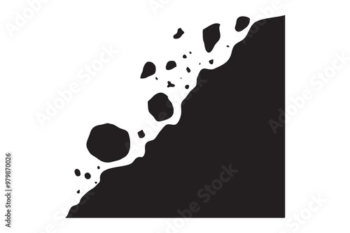 Landslide Icon vector symbol design. Mountain hill, Rockfall landslide natural disaster warning sign, icon, symbol. Vector illustration.