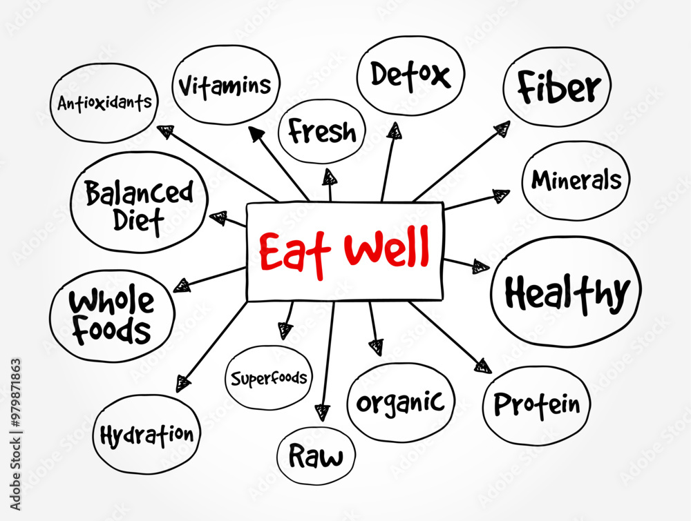 Eat Well is an encouragement or advice to maintain a healthy and balanced diet, mind map text concept background Eat Well is an encouragement or advice to maintain a healthy and balanced diet, mind map text concept background