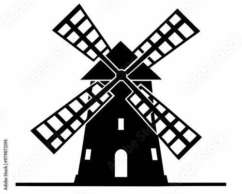 Windmill Flat black silhouette vector