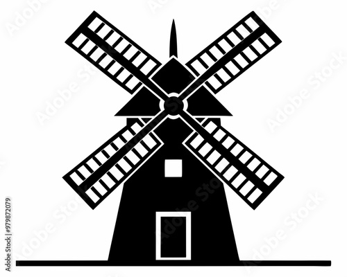 Windmill Flat black silhouette vector