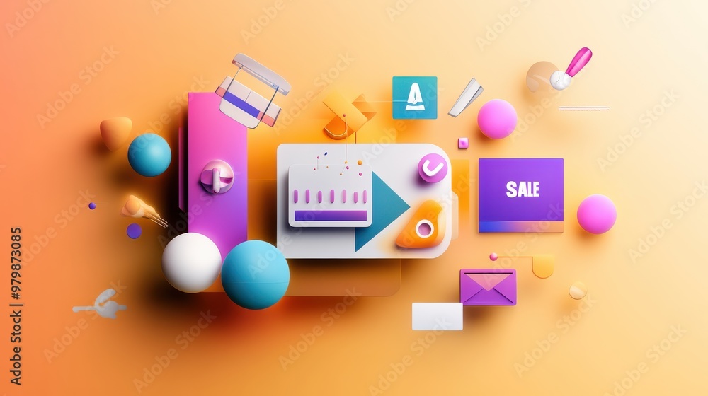 A colorful Cyber Monday banner featuring playful sale icons, product icons, and bold typography, perfect for e-commerce promotions. A colorful Cyber Monday banner featuring playful sale icons, product icons, and bold typography, perfect for e-commerce promotions.