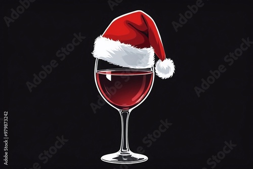 Obraz na płótnie Minimalist Wine Glass Logo in a Santa Hat, Crafted from Crystal in a Black and Red Palette w salonie