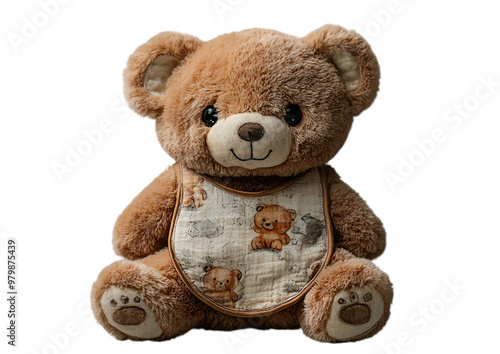 a teddy bear with a bib.  photo