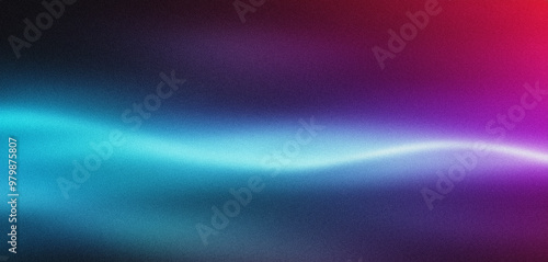 Abstract grainy texture background with a wavy light beam in blue, purple and red