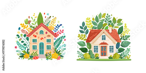 house with trees, cosy home with leaves and trees