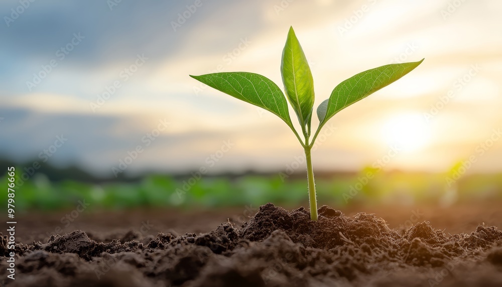A young plant standing tall in the rich soil of a sunlit field, capturing the essence of sustainable farming and the importance of nurturing growth. A young plant standing tall in the rich soil of a sunlit field, capturing the essence of sustainable farming and the importance of nurturing growth.