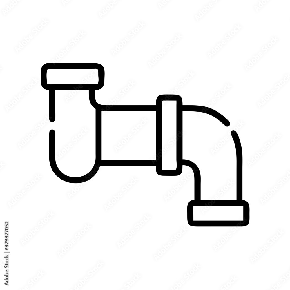 Pipe fitting icon, black line style with copy space Pipe fitting icon, black line style with copy space