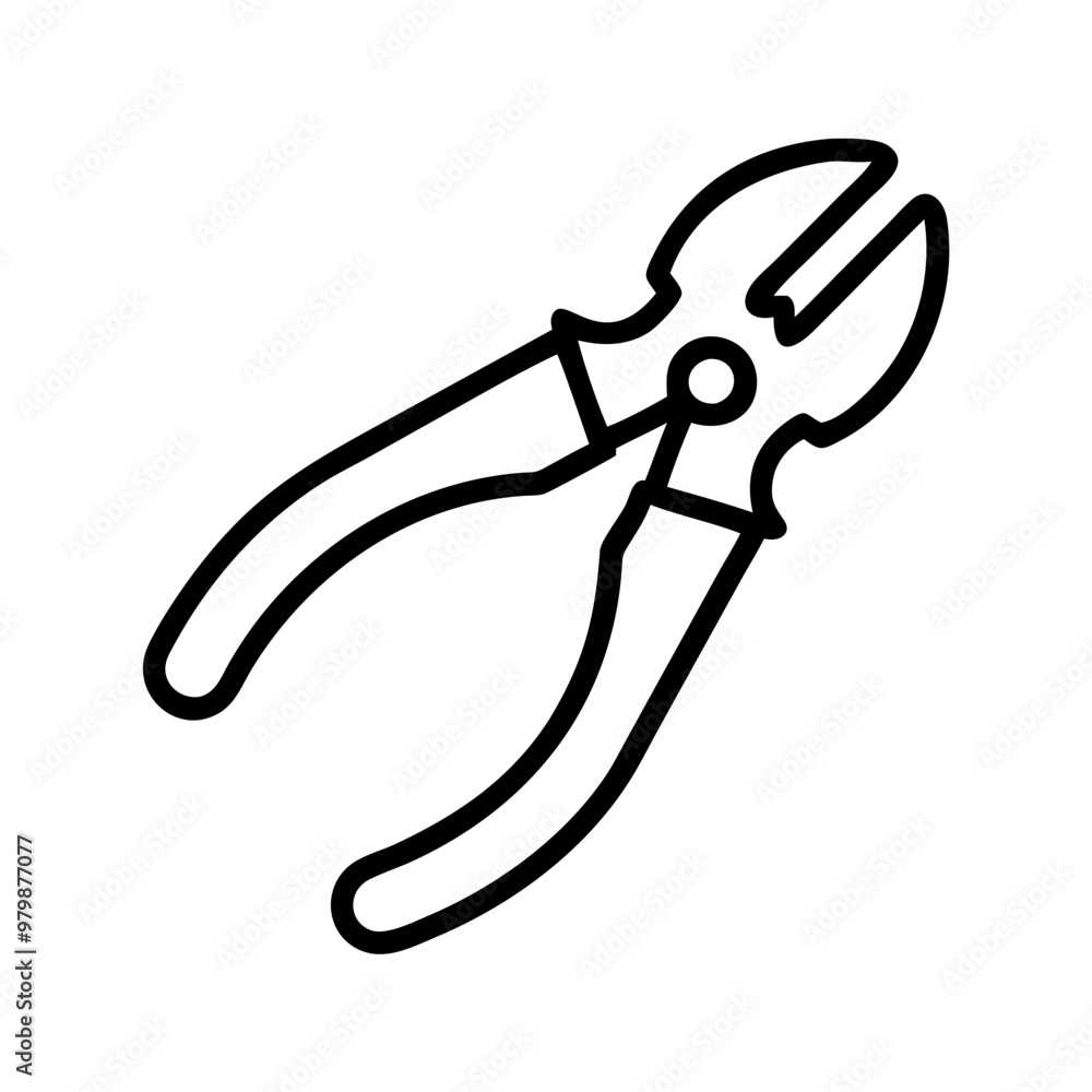 Wire cutter pliers icon, black line style with copy space Wire cutter pliers icon, black line style with copy space