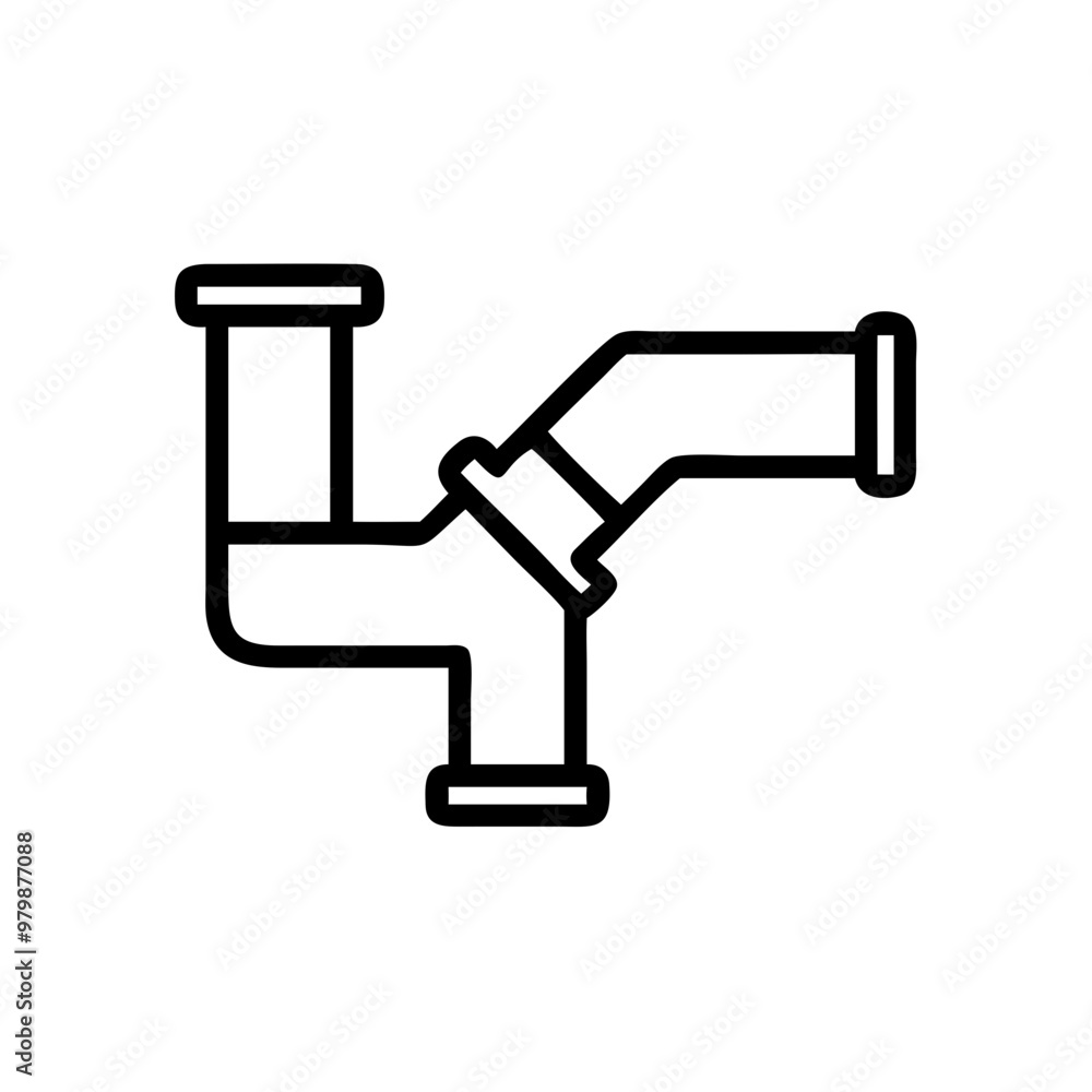 Plumbing Y-connector pipe icon, black line style with copy space Plumbing Y-connector pipe icon, black line style with copy space