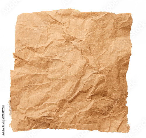 Crinkled Brown Baking Paper Sheets on White Background, Top View – Empty Space for Text or Advertising