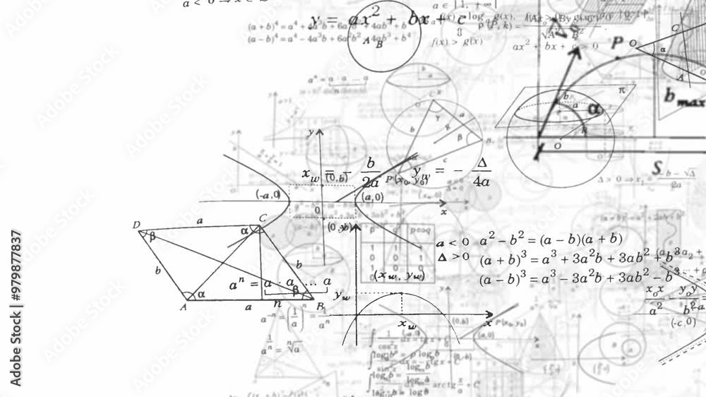 Equations and math symbols hang in space, the camera moves through, revealing mathematical complexity. Shallow depth of field keeps parts of the scene blurred. Equations and math symbols hang in space, the camera moves through, revealing mathematical complexity. Shallow depth of field keeps parts of the scene blurred.