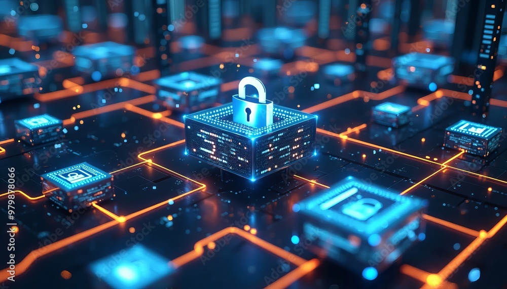 Cybersecurity Interface Concept with Digital Lock Symbol and Encrypted Codes Cybersecurity Interface Concept with Digital Lock Symbol and Encrypted Codes