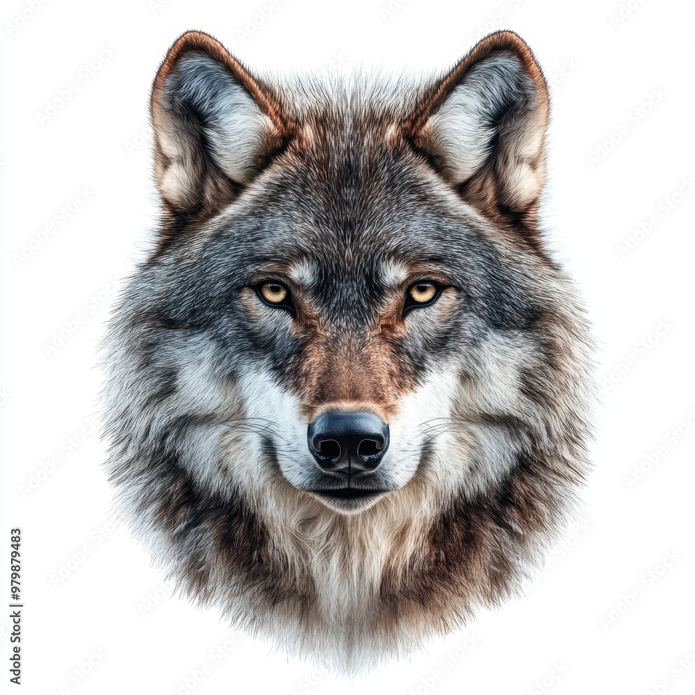 A stunning portrait of a wolf featuring realistic details and captivating eyes, embodying the wild spirit of nature, white background A stunning portrait of a wolf featuring realistic details and captivating eyes, embodying the wild spirit of nature, white background