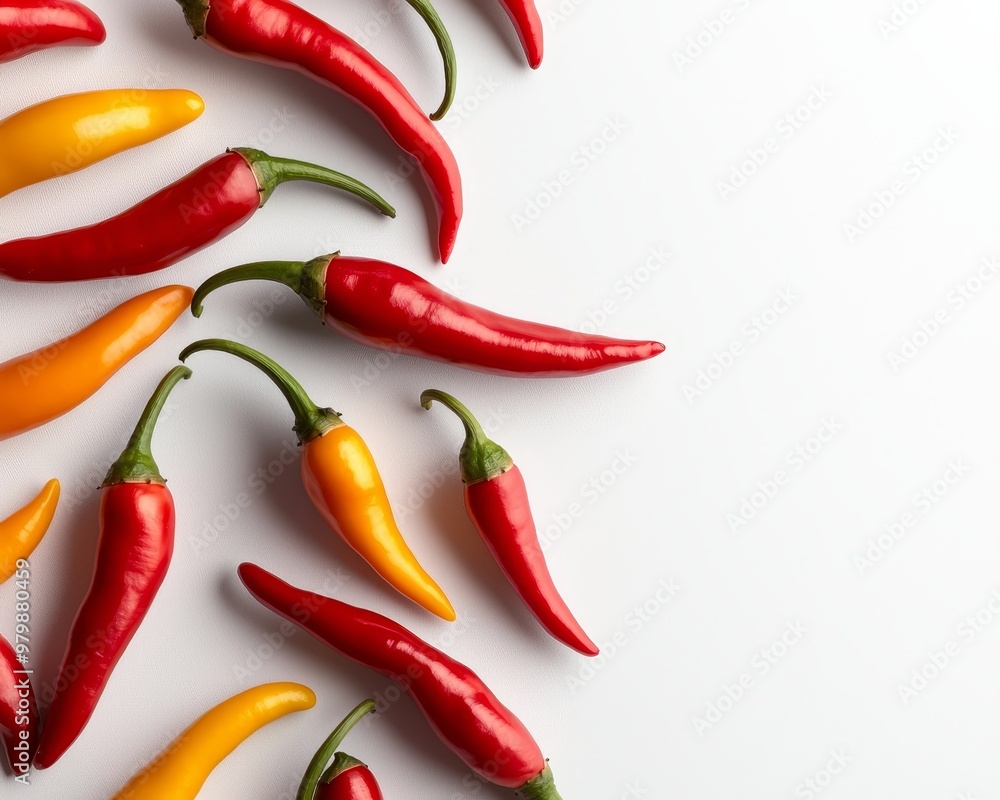 Red and Yellow Chili Pepper Gradient on White Backdrop Red and Yellow Chili Pepper Gradient on White Backdrop