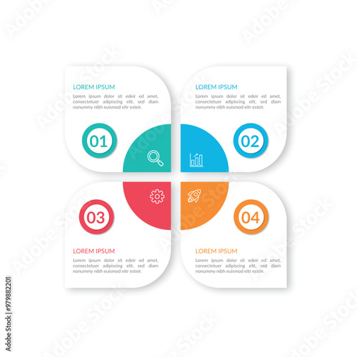 Modern Business Onfographic with Colorful 4 Steps 
