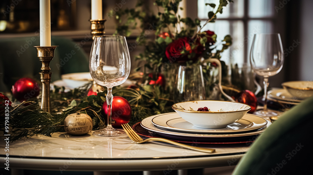 Fototapeta premium Holiday dinner at home, table decoration